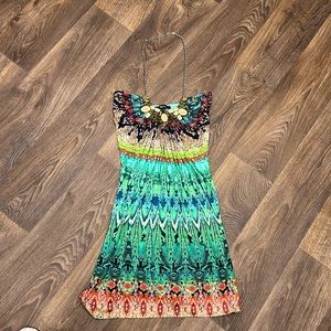 SKY BRAND Chain Halter Mini Dress with embellished neckline - size Small